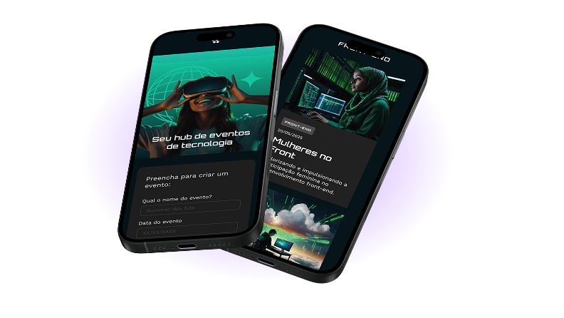 Celulares sobrepostos com uma luz roxa atrás